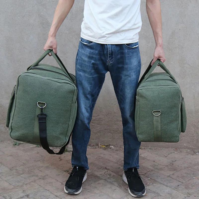 Grand sac polochon de voyage en toile imperméable pour hommes, sacs de rangement de bagages à bandou