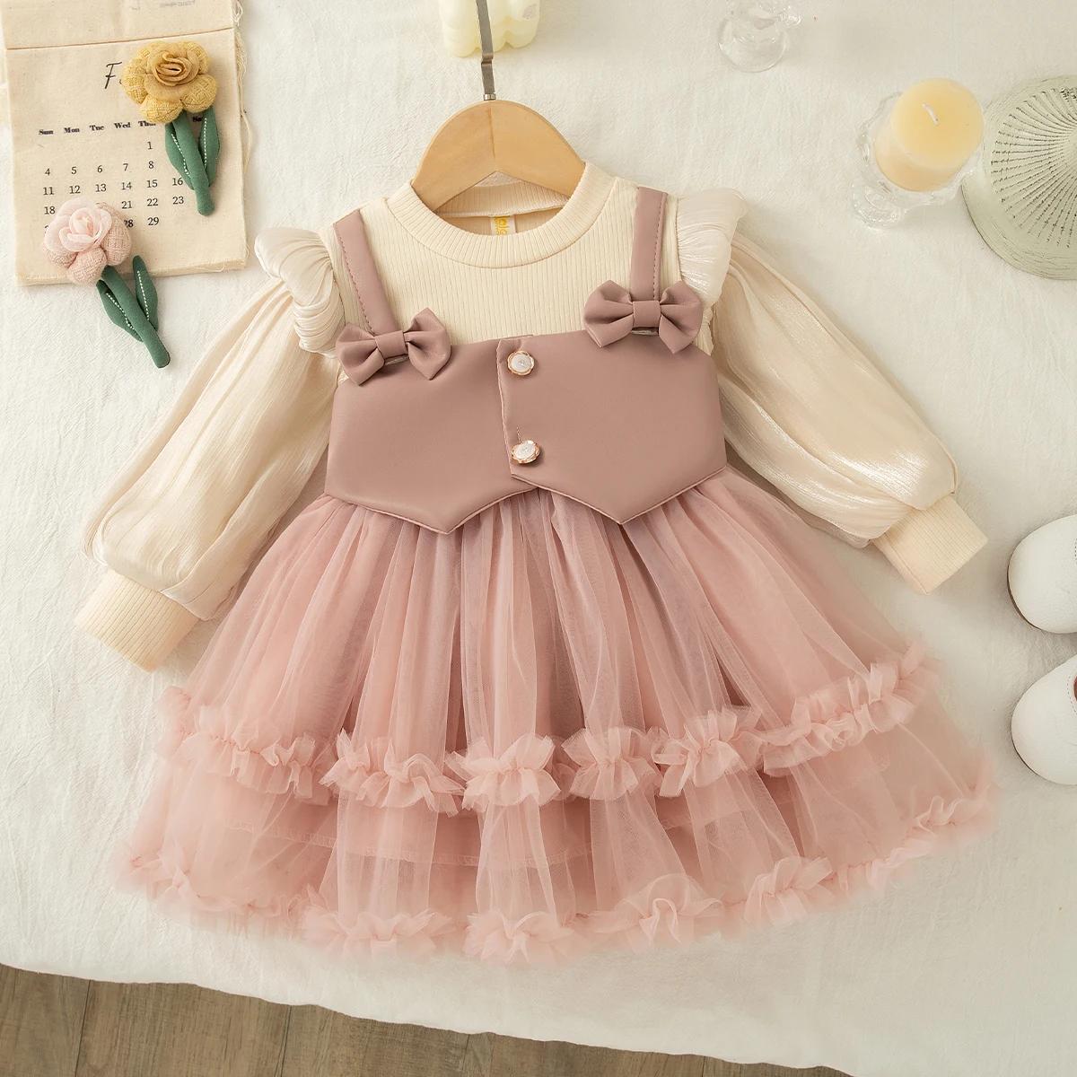 Robe de princesse en mousseline de soie pour bébé fille, couleur unie, vêtements pour enfants avec n