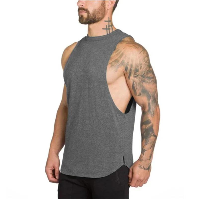 Vêtements de sport unis pour hommes, débardeur de musculation, débardeur d'été en coton découpé, gil