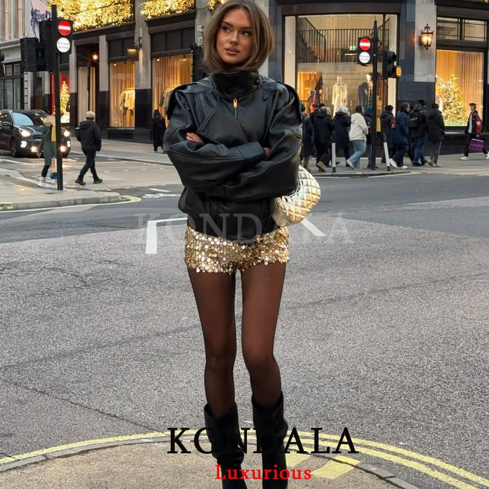 KONDALA décontracté Chic noir en cuir vestes femmes à manches longues boutons élastique surdimension