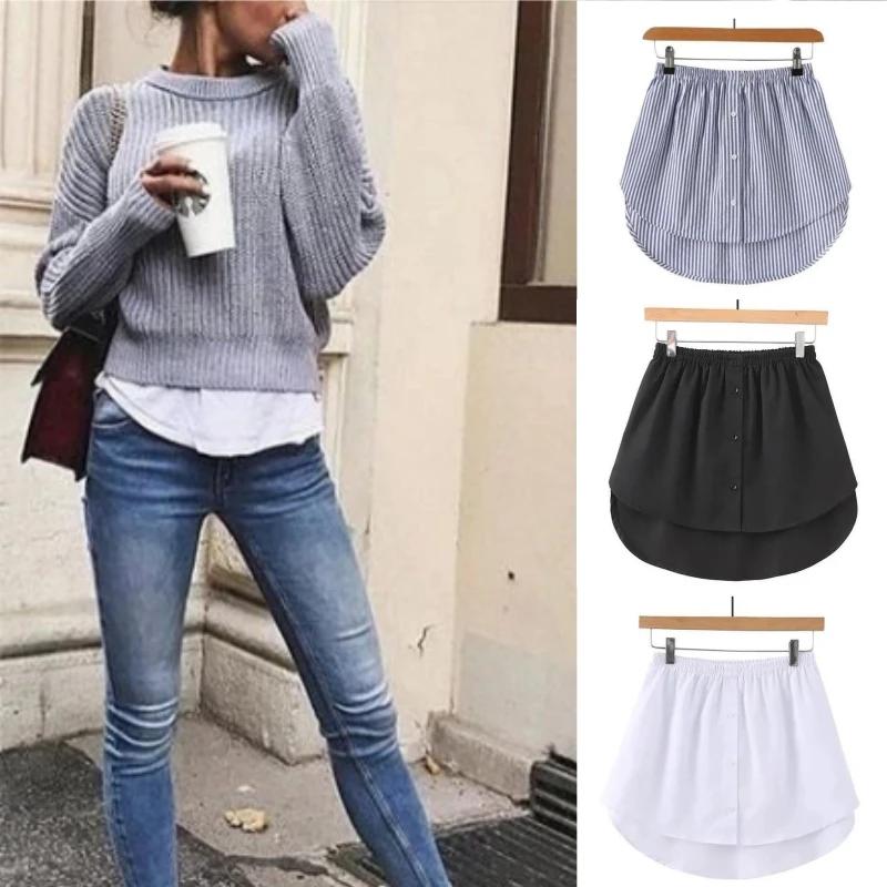 Extensions de chemise grande taille 5XL pour femmes, fausse chemise, jupe irrégulière, chemisier, ou