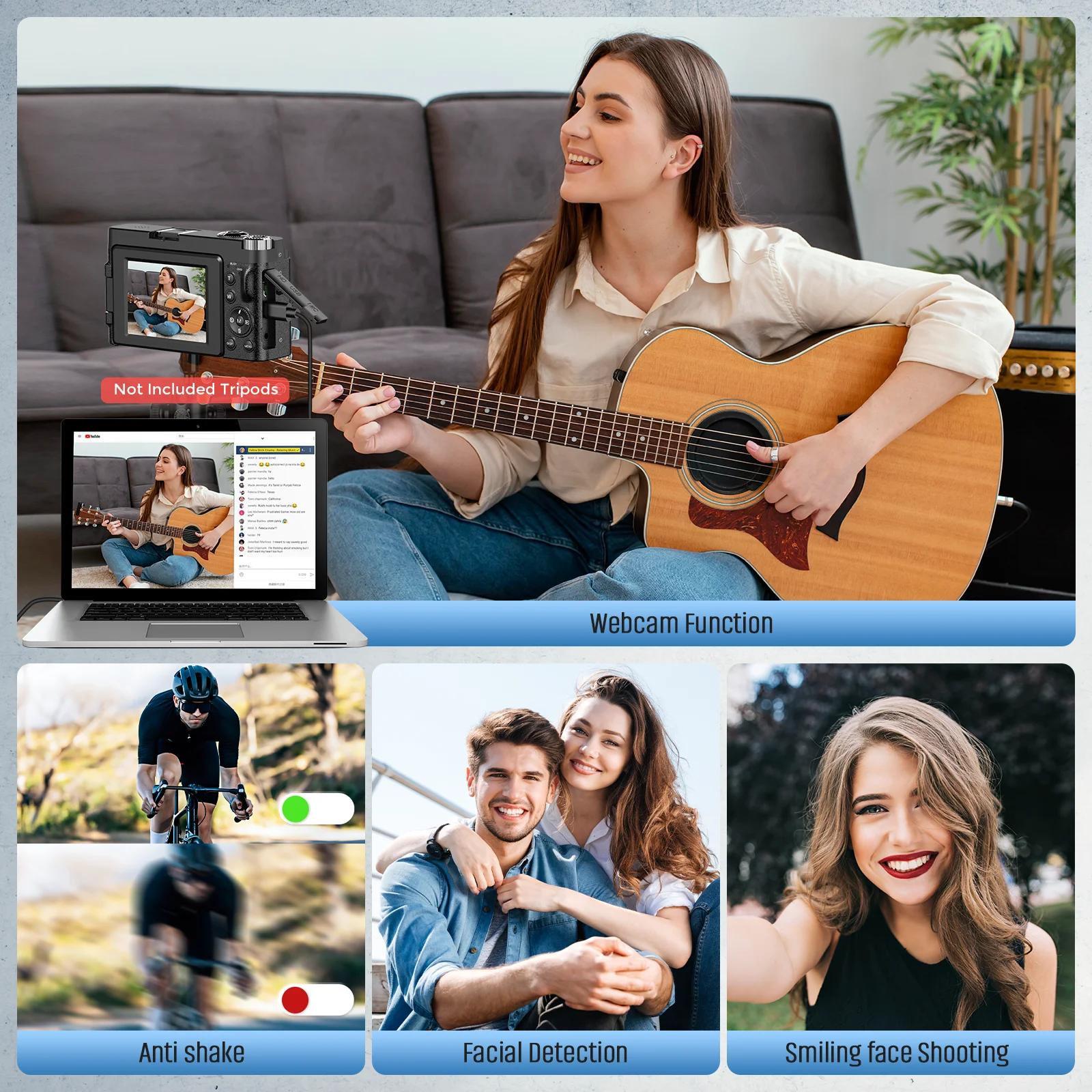 Appareil photo numérique 4K, 48mp, Webcam Autofocu, enregistreur vidéo Vlog, caméras compactes, Rota