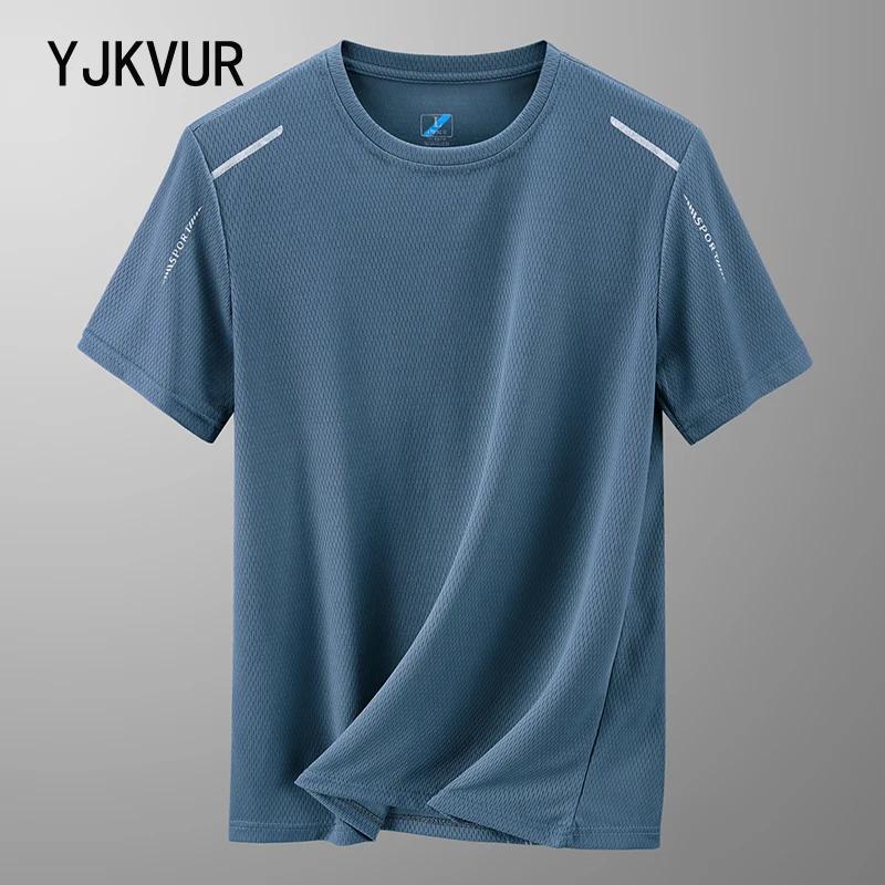 YJKVUR 2026 T-shirts d'été pour hommes à séchage rapide, anti-humidité, col rond, en maille, pour la