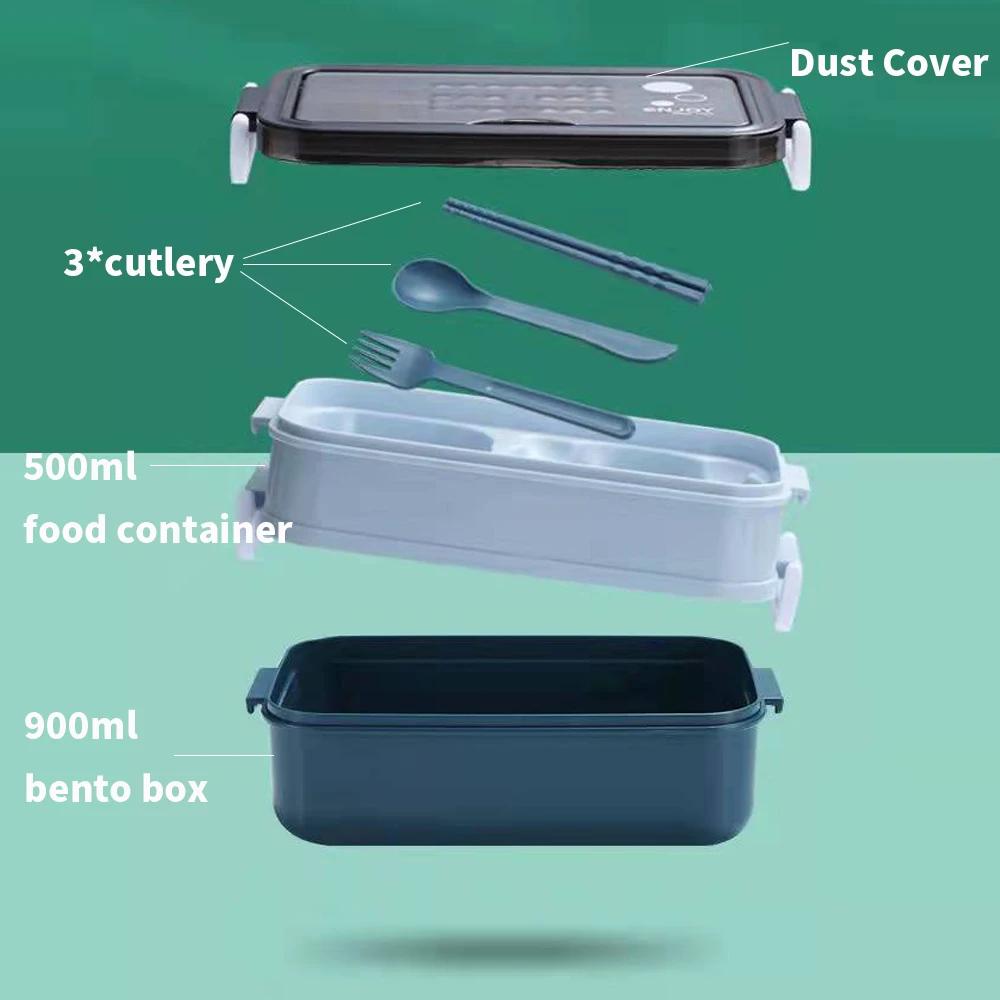 Boîte à déjeuner Double couche de 1400ml, compartiment Portable, boîte à nourriture, micro-ondes, av