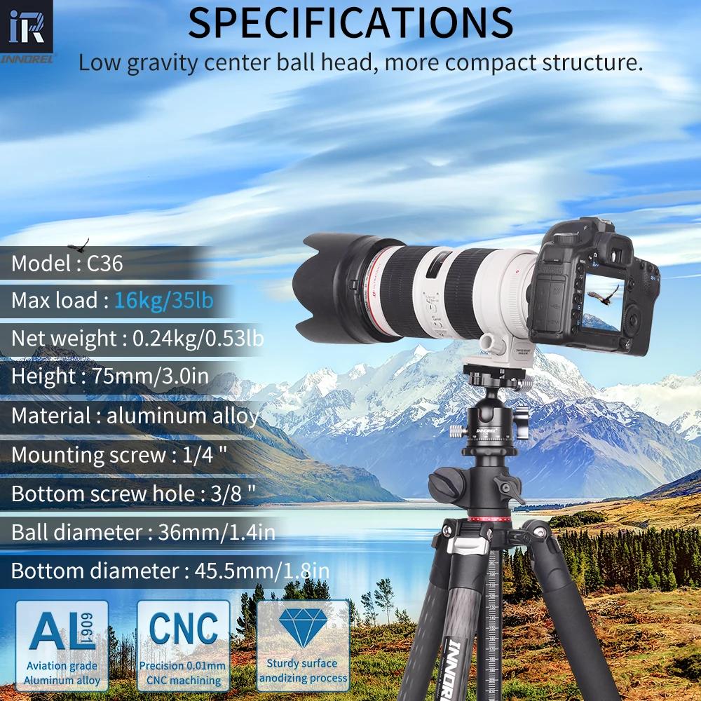 INNOREL C36 Rotule à profil bas 36 mm CNC Métal 360 °   Tête de trépied d'appareil photo panoramique