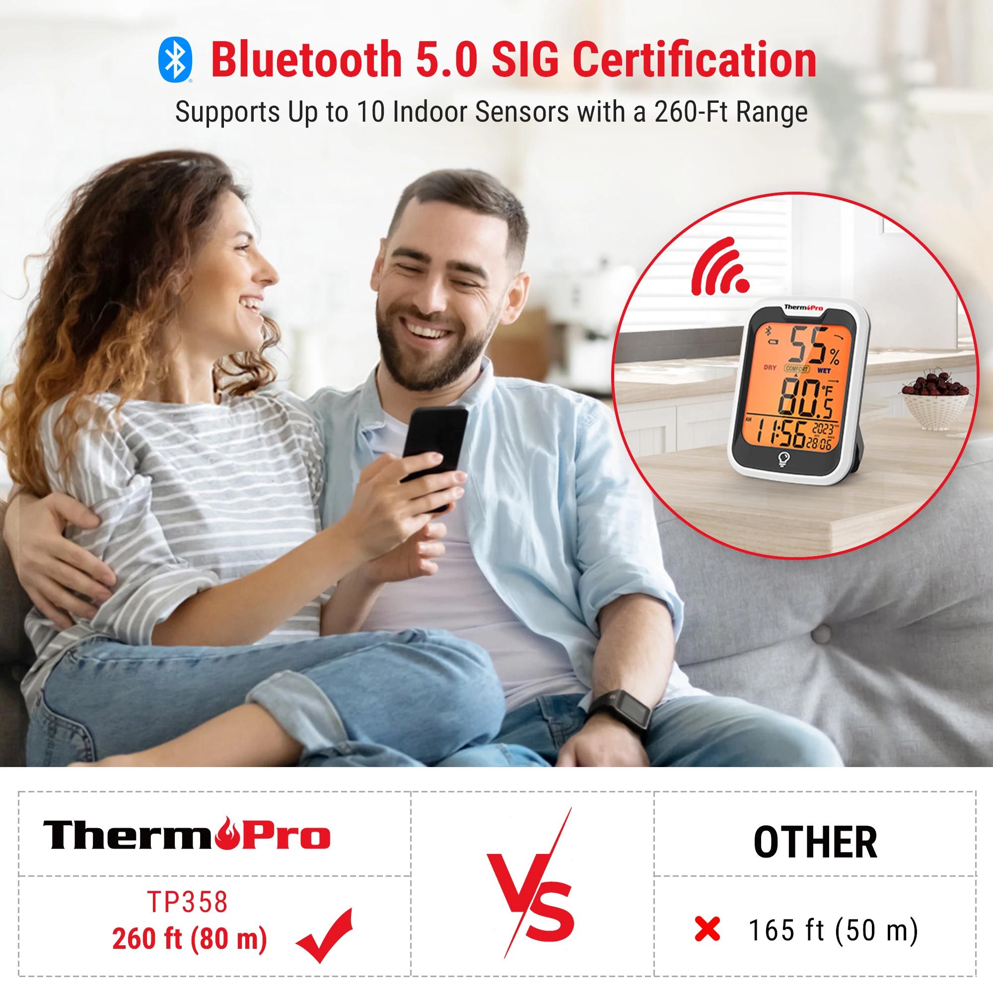 ThermoPro TP358 rétro-éclairage Bluetooth, Station météo à chiffres, thermomètre et hygromètre d'int