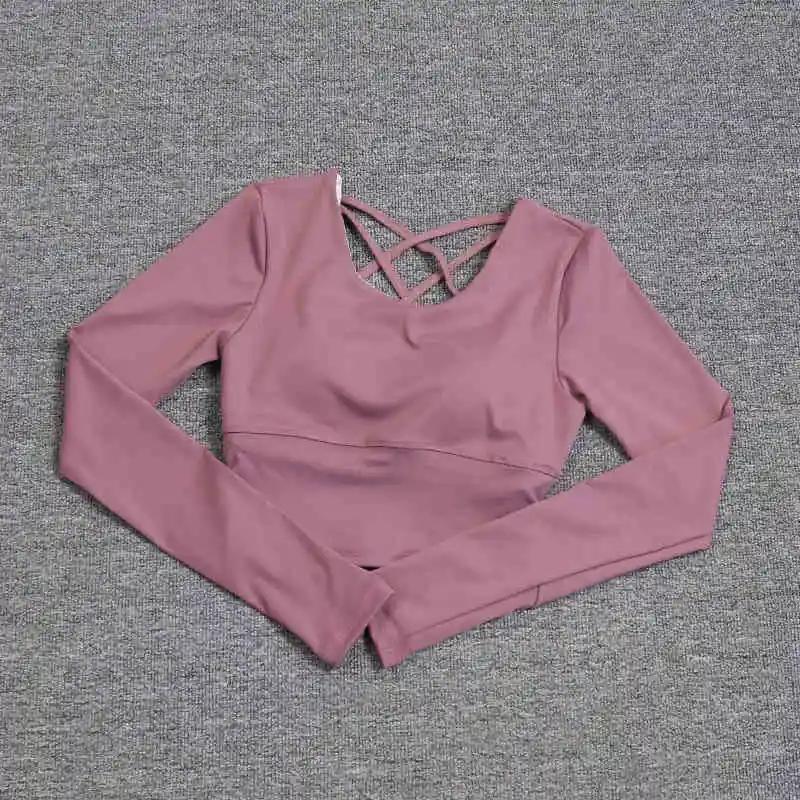 Dos creux pour femme avec soutien-gorge intégré, haut de yoga à manches longues, soutien-gorge une p