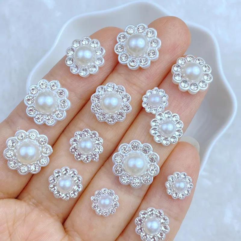 50 pièces nouveau mignon Mini 8/10/12/14mm fleur diamant perle série dos plat manucure pièces embell