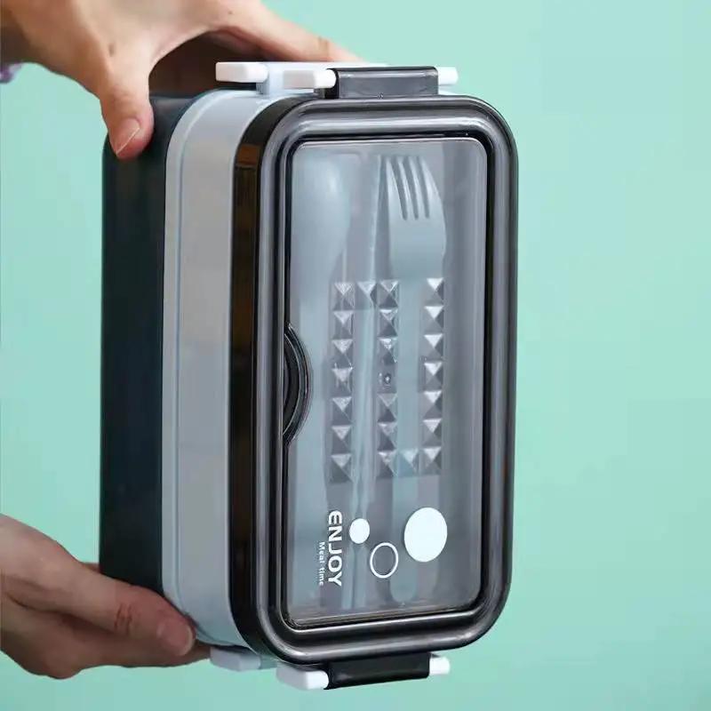 Boîte à déjeuner Double couche de 1400ml, compartiment Portable, boîte à nourriture, micro-ondes, av