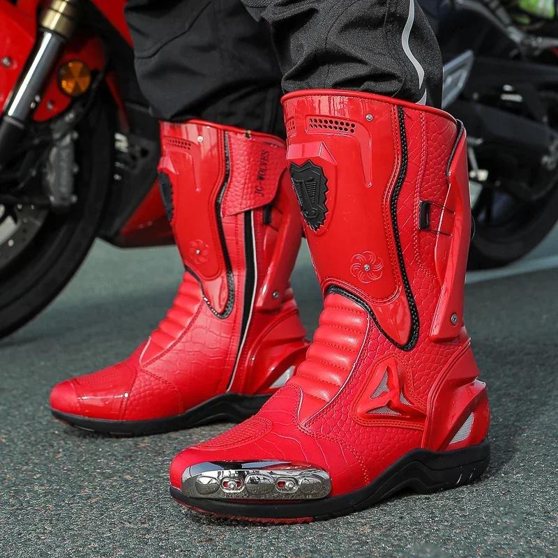 Hurbike-Bottes de course de moto en cuir microcarence, chaussures de motard, changement de vitesse d
