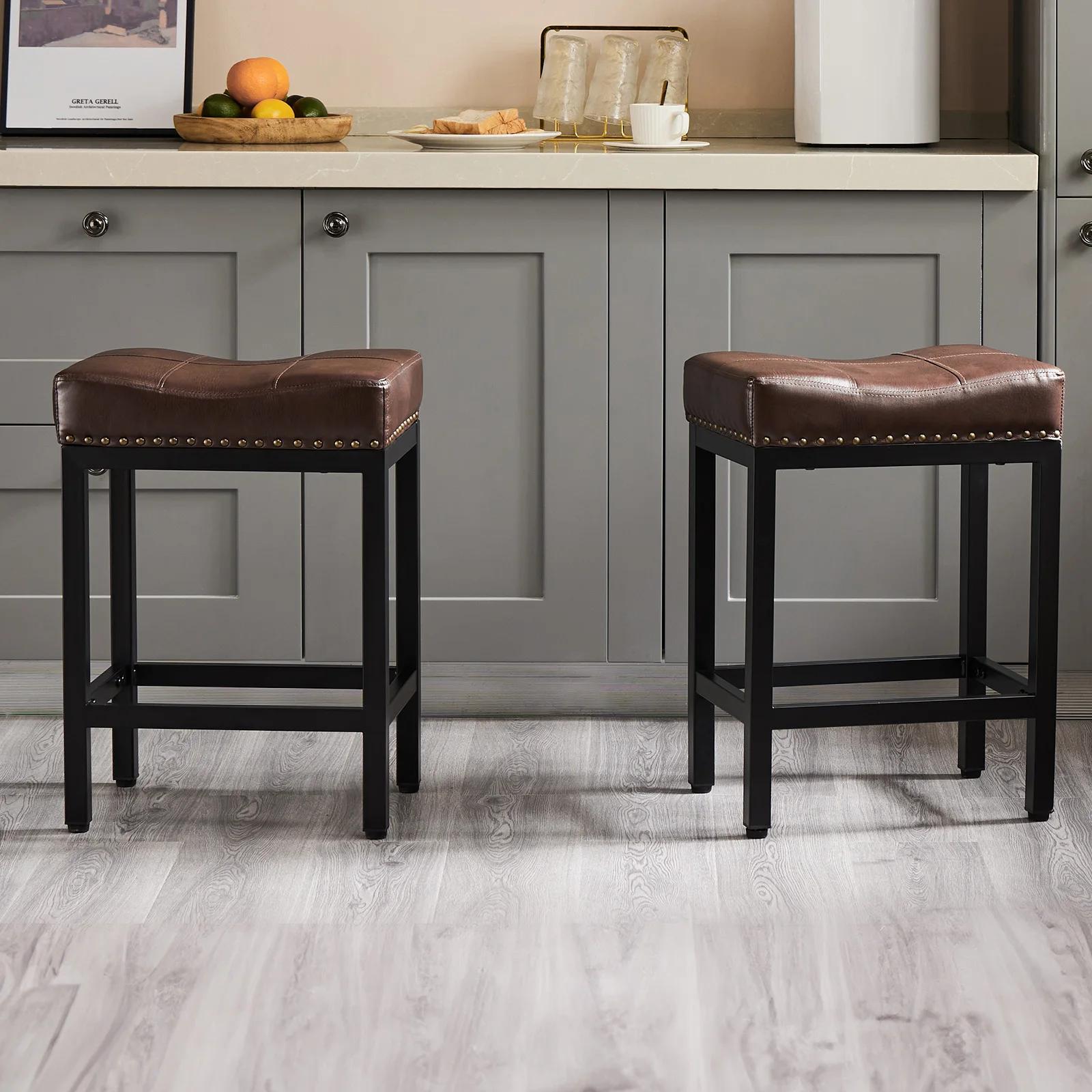 JIAN-Chaise de Bar en Cuir Pu, Style Selle, Comptoir, Recommande, avec Base en Métal, pour la Cuisin