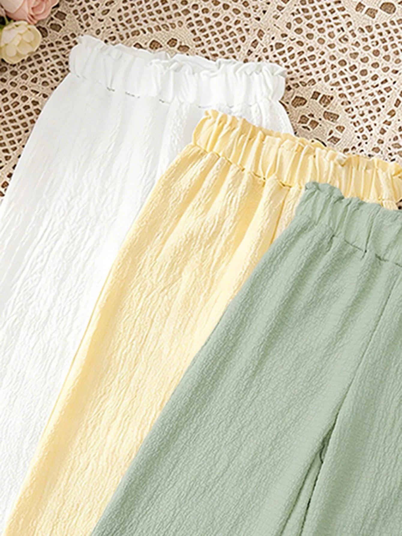 Pantalons à jambes larges de couleur unie pour filles, 3 pièces, pantalons doux et confortables pour