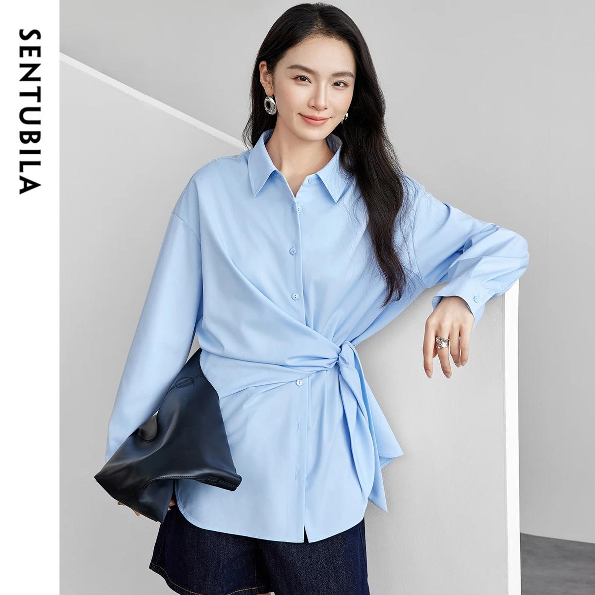 Chemisier femme à lacets SENTUBILA, nouvelle collection printemps, style bureau, uni, décontracté, s