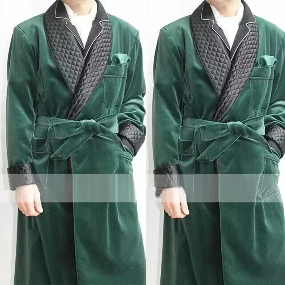 Veste Longue en Velours pour Homme, Châle à Revers, Manteau de Marié de Mariage, Blazer Trempé avec 