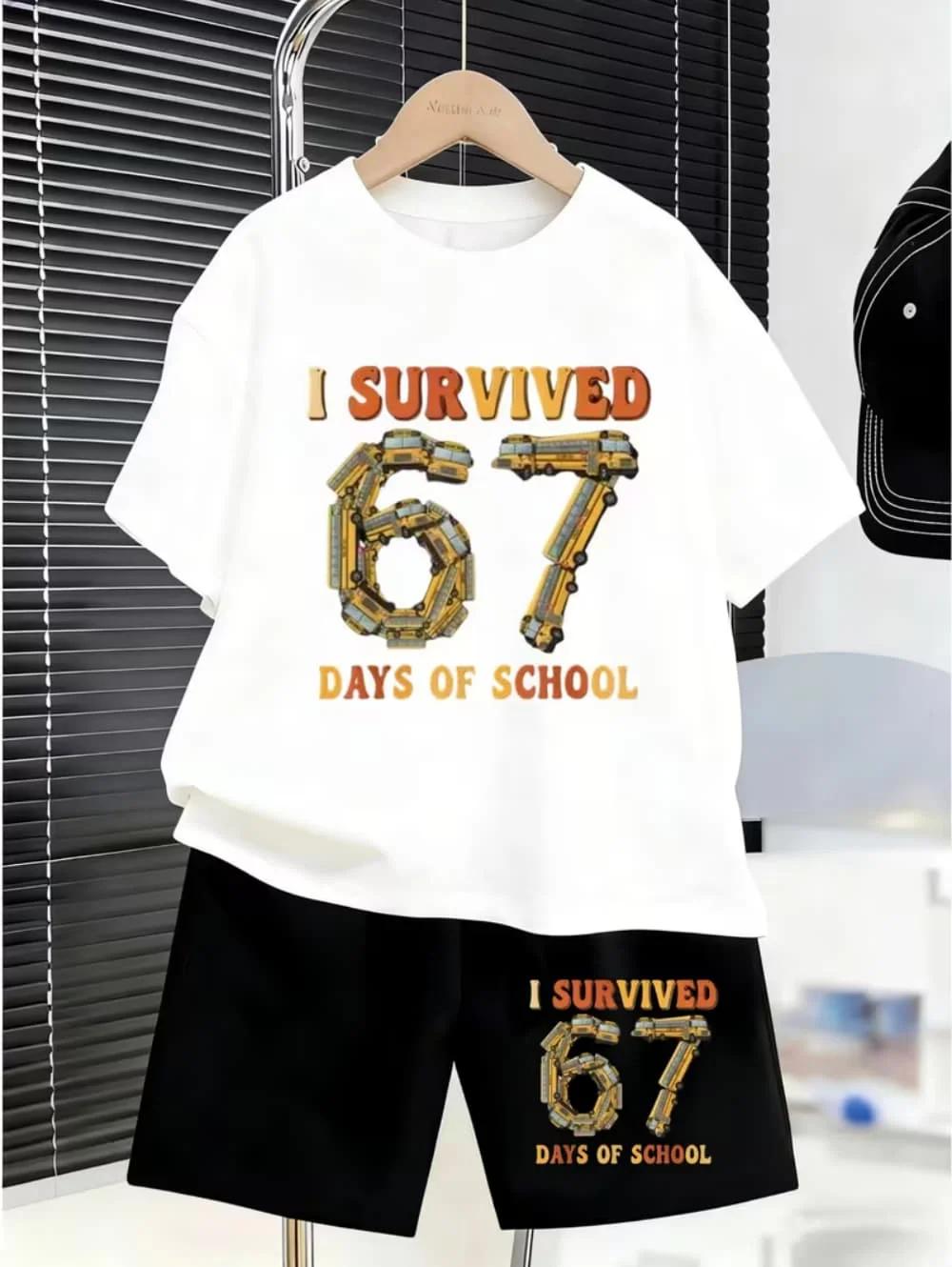 Nouvel ensemble cool 2026 de t-shirt et short pour enfants avec 67 motifs amusants – Vêtements décon