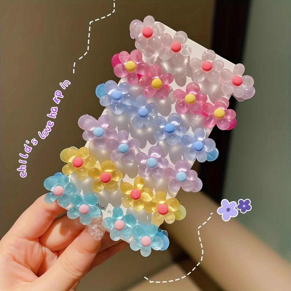 Kidsren's-Épingle à cheveux arc-en-ciel avec fleur mignonne, petite épingle à cheveux en forme de cœ