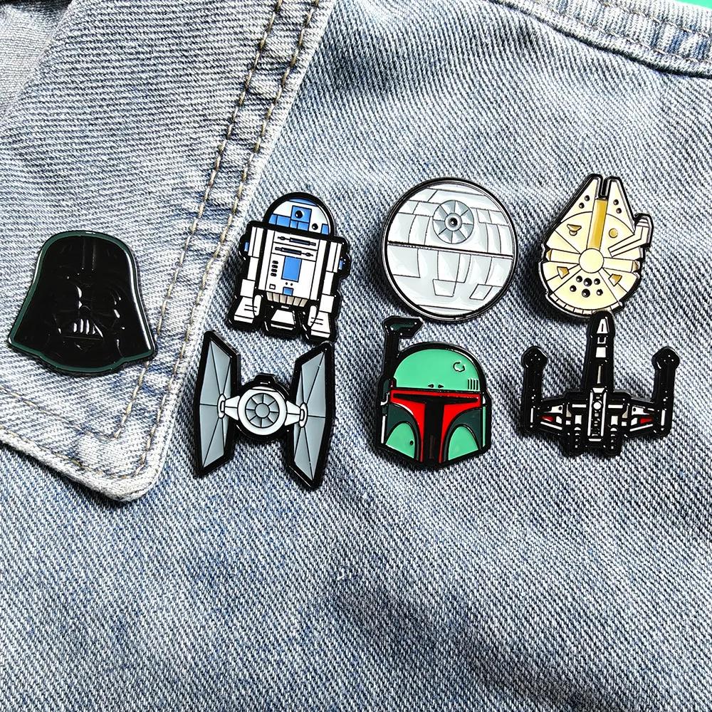 Ensemble de 7 broches Star Wars - Stormtrooper R2-D2 Death Star Millennium Falcon Darth Vader Anime 