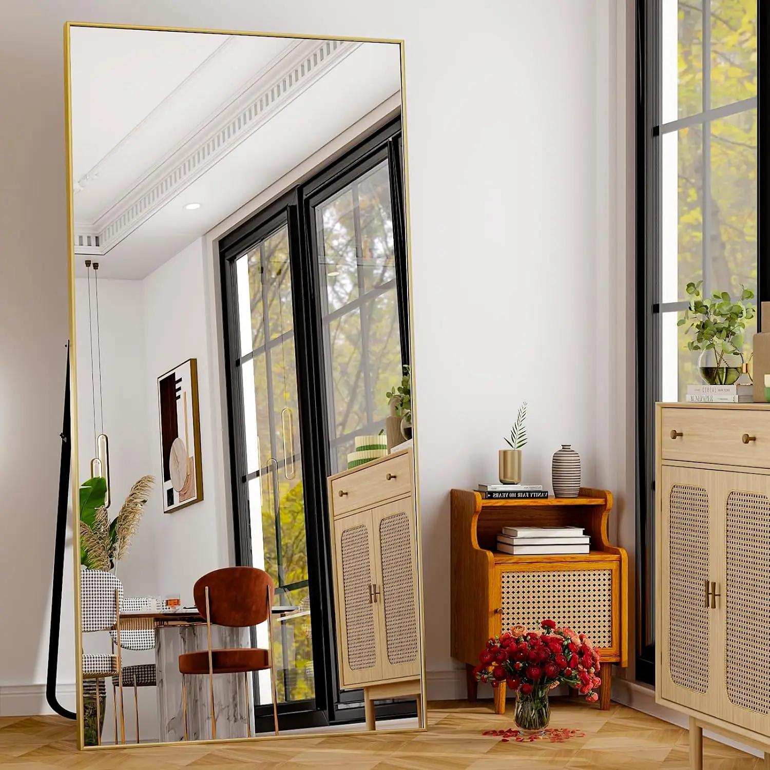 Miroir rectangulaire Extra Large suspendu ou incliné en alliage d'aluminium, cadre fin, Dressing au 