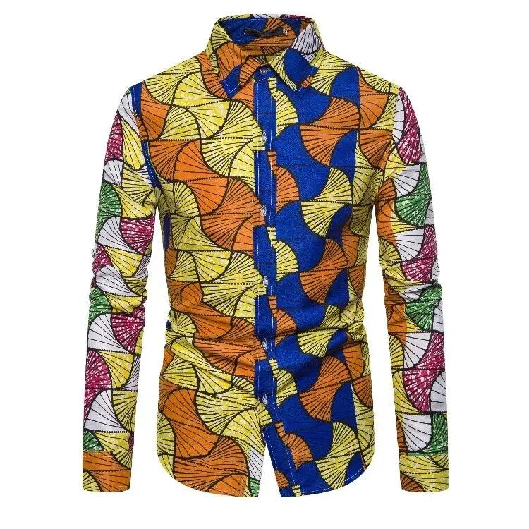 Chemises pour hommes imprimées traditionnelles africaines chemisiers décontractés à simple boutonnag