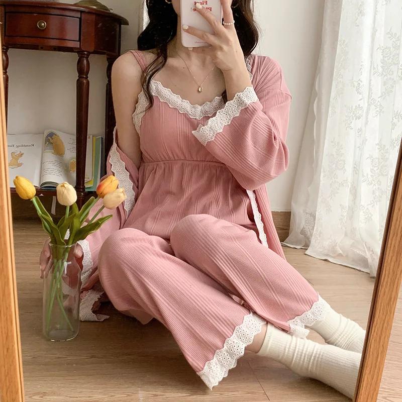3 pièces/ensemble coton vêtements de nuit de grossesse chemise de nuit d'allaitement vêtements de nu