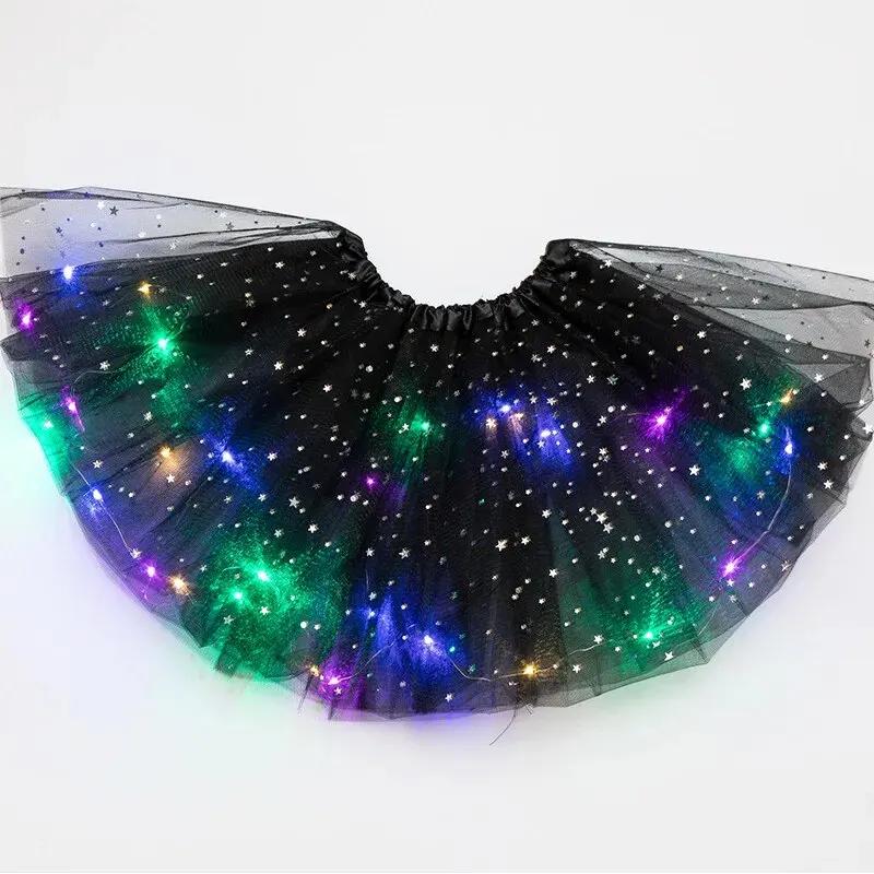LED lumière brillante femmes Tulle étoile jupe courte Tutu Mini jupe adulte fantaisie Ballet Dancewe