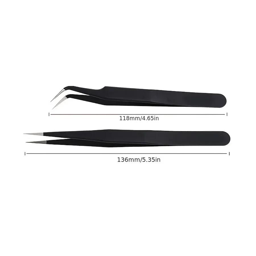 Pincettes antistatiques, pincettes noires de précision pour Nail Art et Extensions de cils, outils d