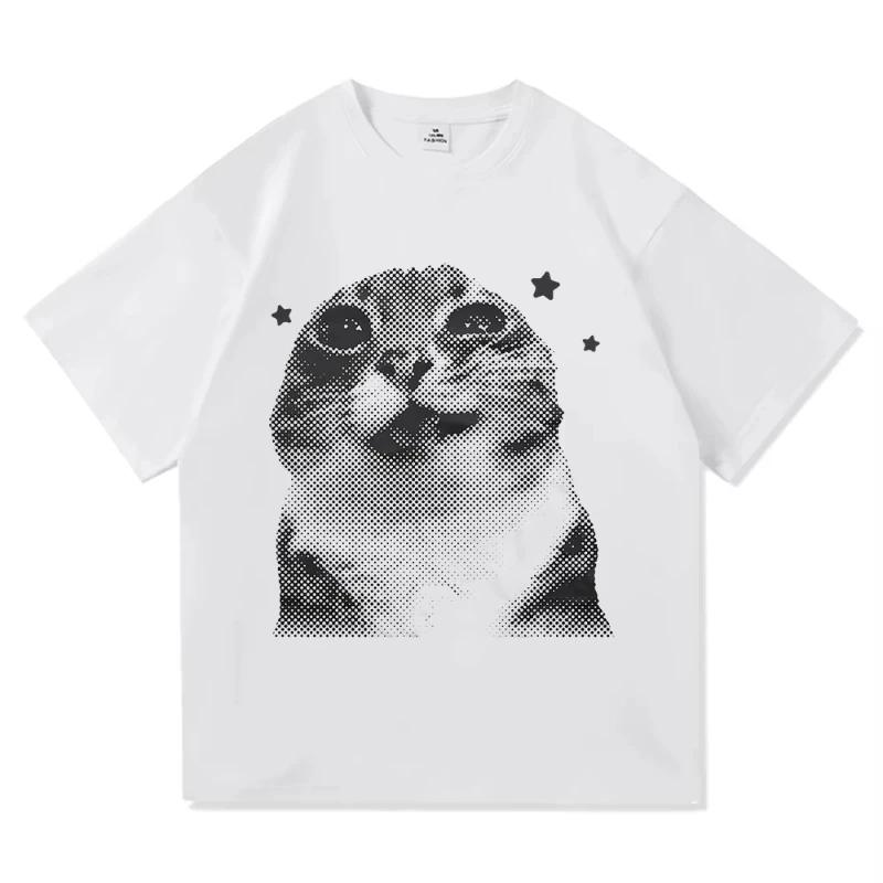 Y2k drôle chat Meme t-shirt vêtements Harajuku hauts col rond manches courtes t-shirts fille Harajuk
