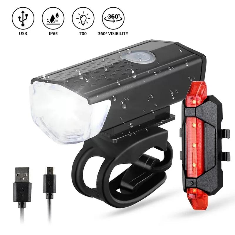 Ensemble d'éclairage LED pour vélo aste par USB, lampe de poche avant et arrière, lampe de sauna, lu