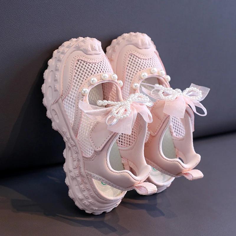 Baotou – sandales princesse pour filles, chaussures à maille unique avec perles étrangères, baskets 