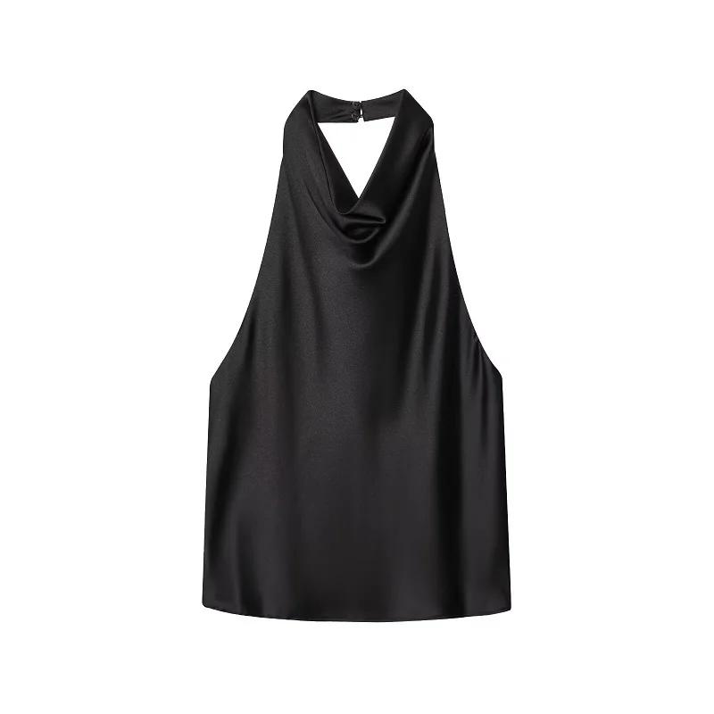 Hauts en satin pour femme, style licou, épaules dénudées, dos nu, sexy, sans bretelles, camisole de 