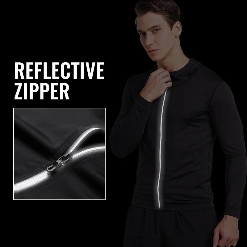 Veste de course réfléchissante pour hommes, fermeture éclair complète, manches longues, vêtements de