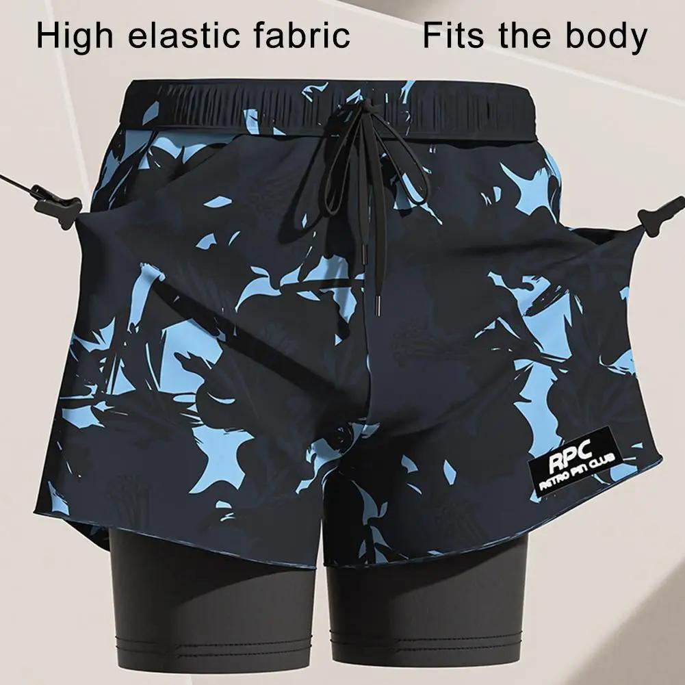 Pantalon de natation Double couche pour hommes, maillot de bain avec doublure de Compression, extens
