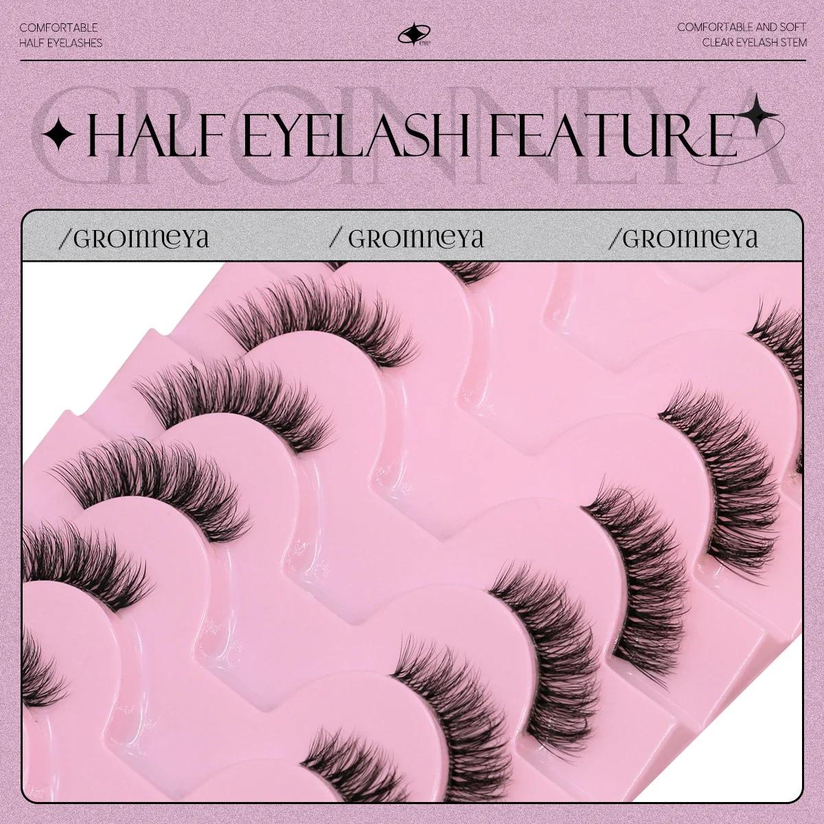 GROINNEYA demi cils doux naturel oeil de chat cils aspect naturel bande invisible cils demi faux cil