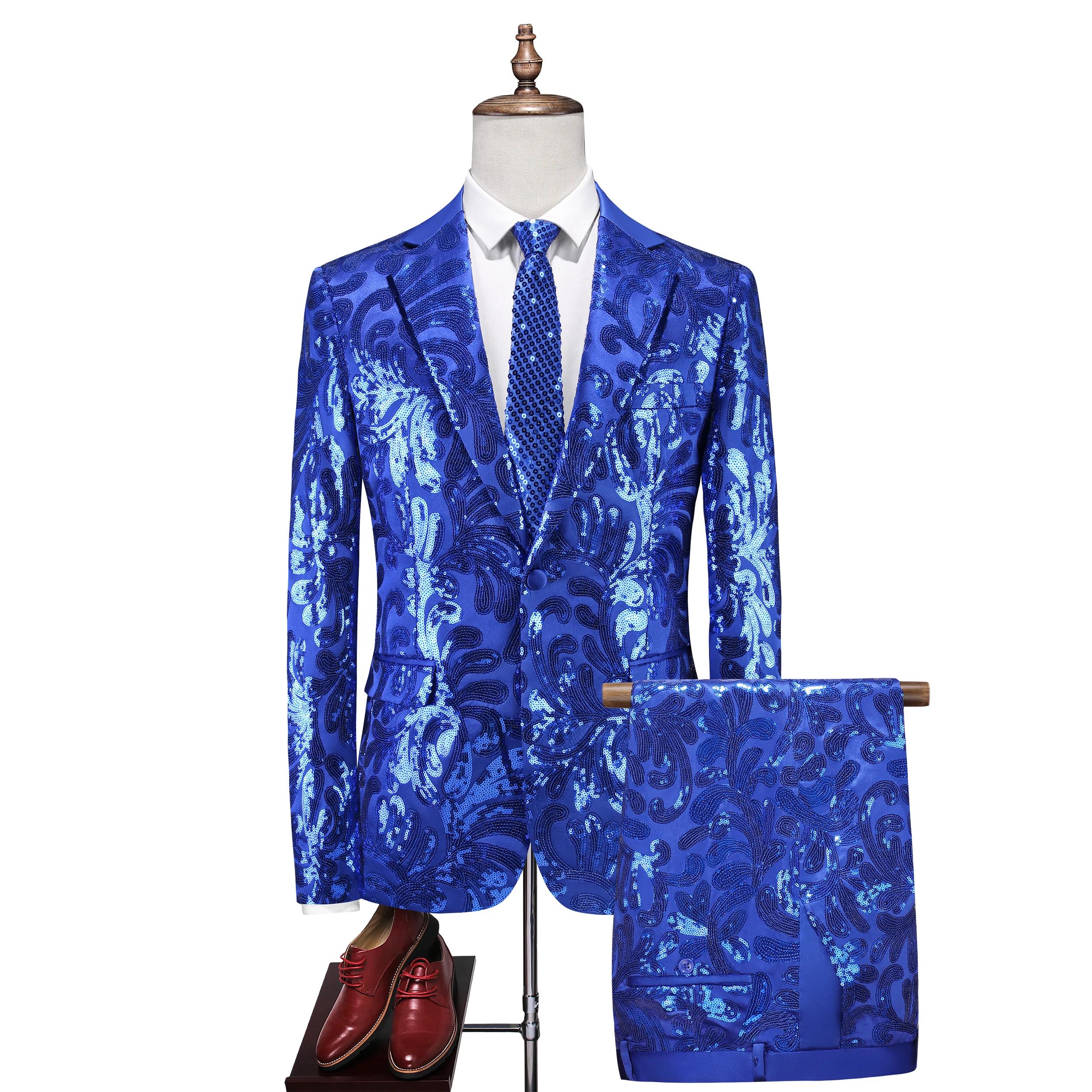 Costume homme slim rouge à paillettes, deux pièces, haut + pantalon, disponible en bleu, noir, or, v