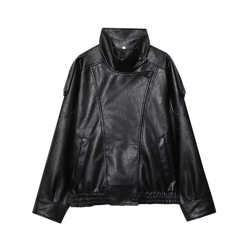 MUJER vestes en simili cuir noir pour femmes vêtements d'extérieur bureau femmes Bomber veste bouton