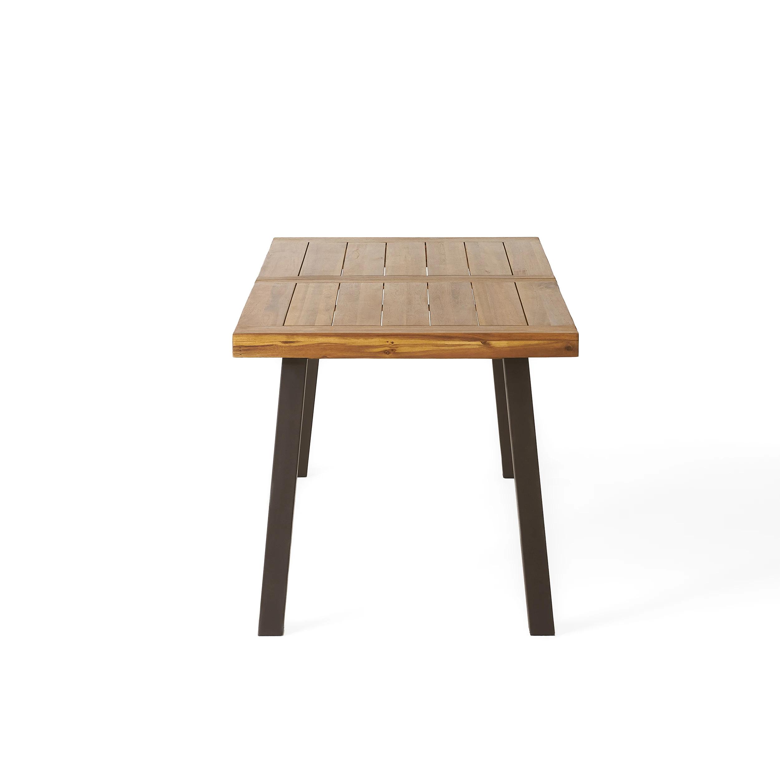 Table de salle à manger en bois d'acacia Della, teinté naturel avec du métal rustique, 32.25 po x 69