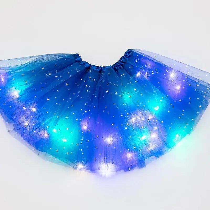 LED lumière brillante femmes Tulle étoile jupe courte Tutu Mini jupe adulte fantaisie Ballet Dancewe
