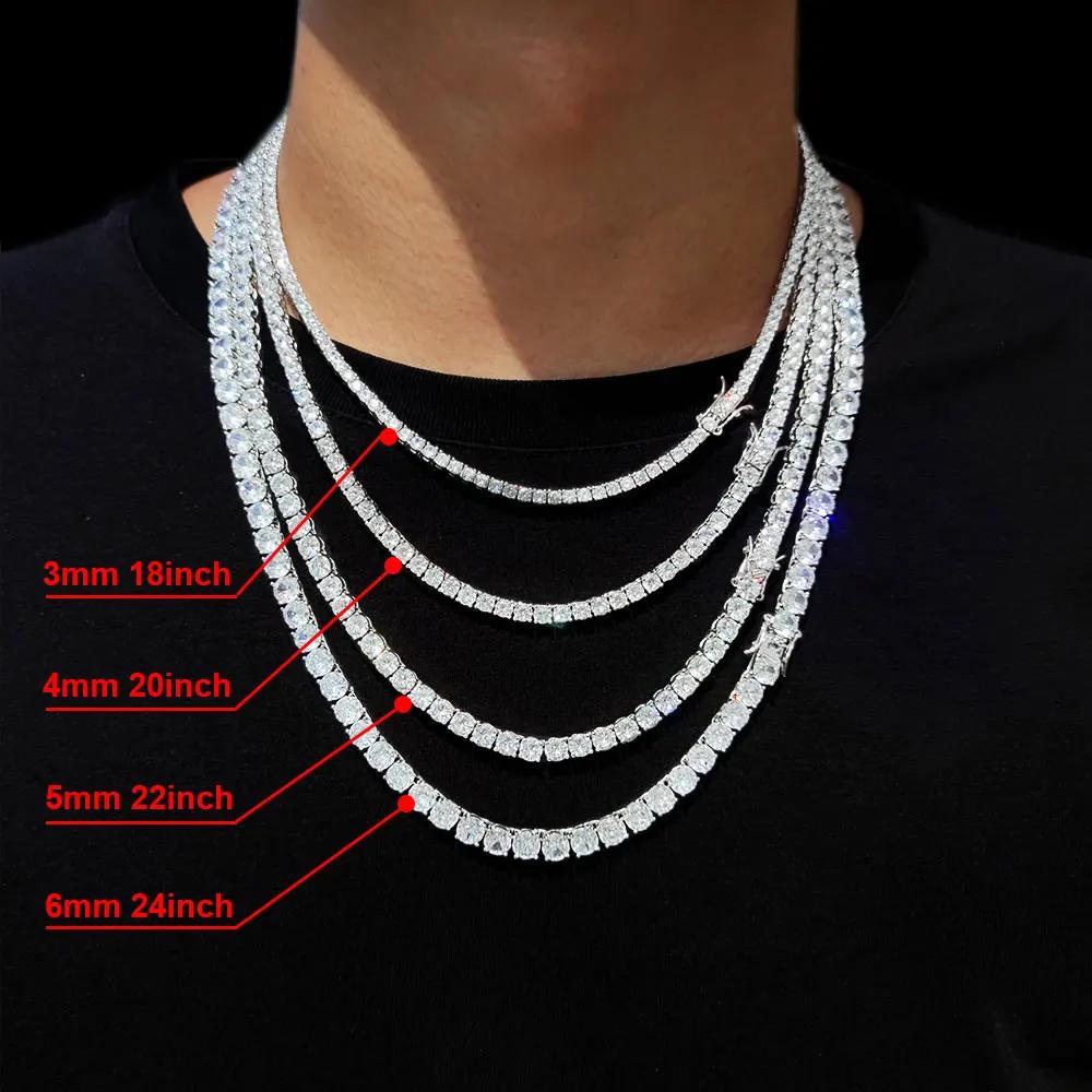 Hip-Hop 1 rangée Cz Tennis chaîne collier cubique Zircon glacé 3Mm 4Mm 5Mm 6Mm 18/K rappeur collier 
