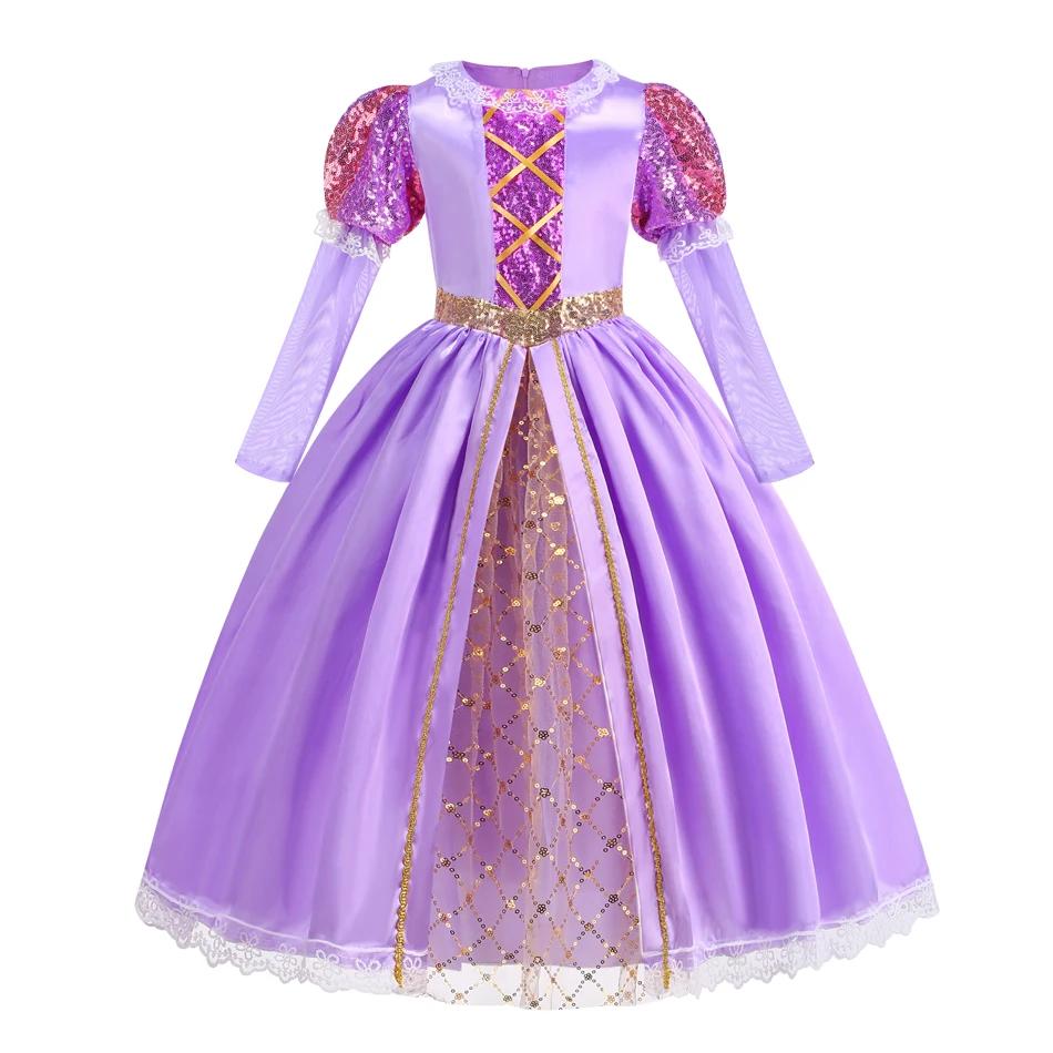 Robe de princesse Rapunzel d'été pour fille, costume Enfant Tangled, vêtements de luxe en maille vio