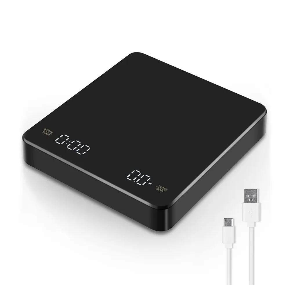 Balance à café numérique avec minuterie, écran LED, expresso, USB, 3kg max, pesée de 0.1g, mesures d