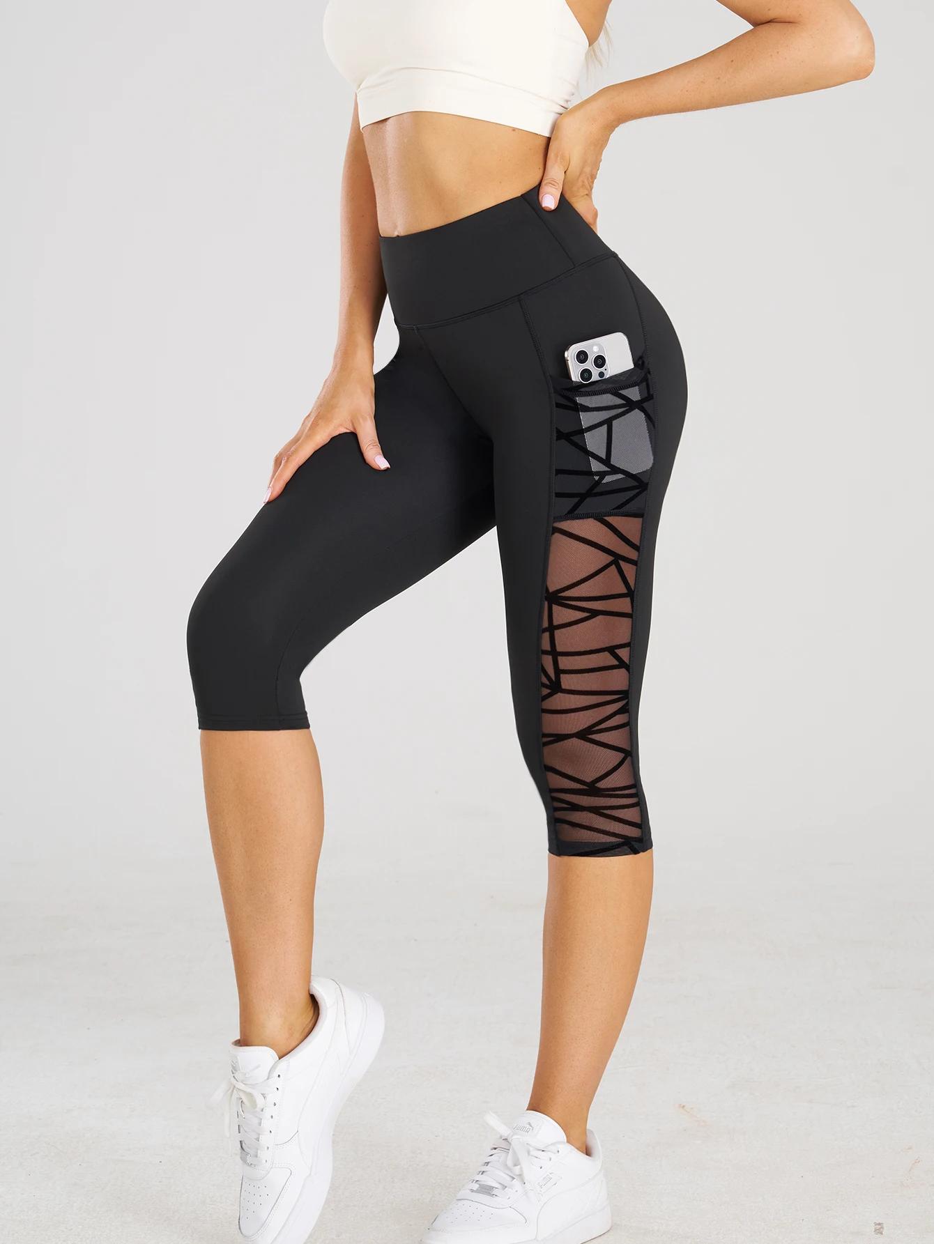 Taille haute Yoga pantalons courts Leggings avec poches sport Fitness décontracté serré pantalons de