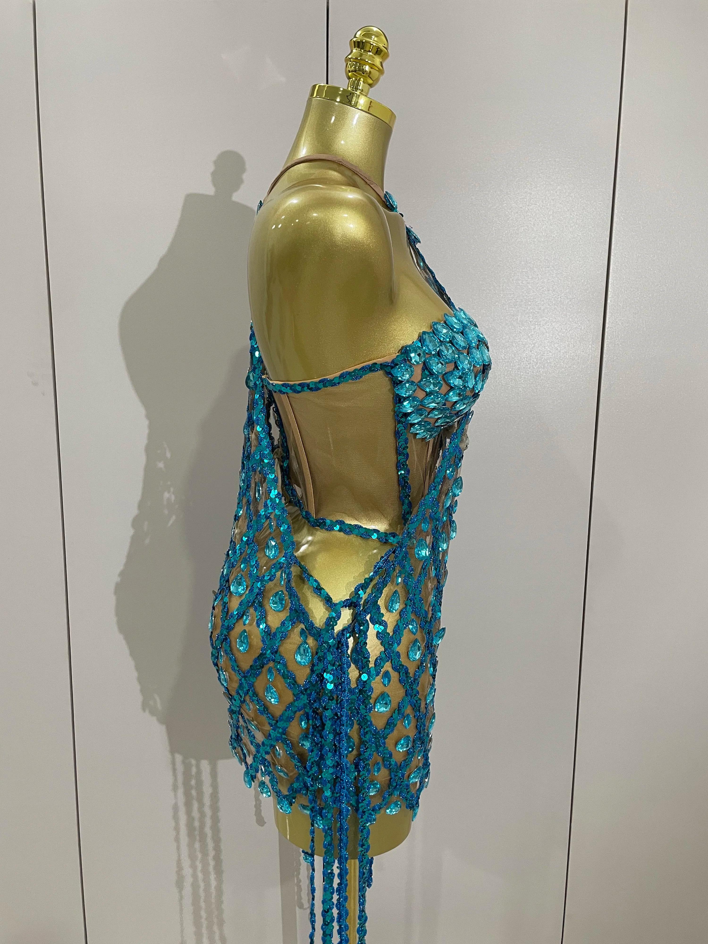 Ensemble deux pièces Transparent en maille de diamant pour femmes, Sexy, paillettes scintillantes, r