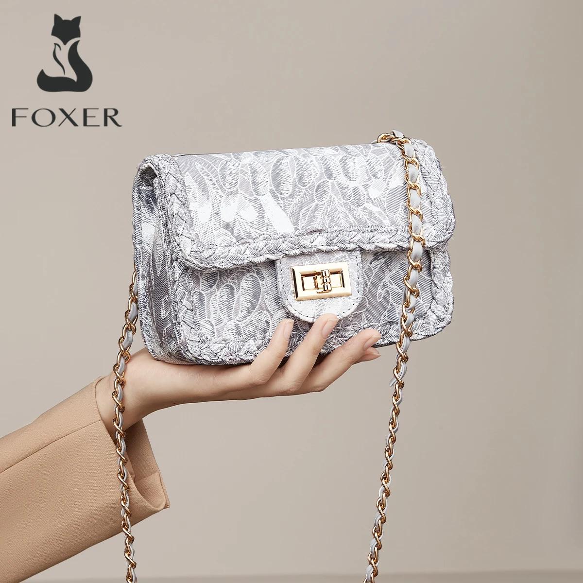 FOXER Sac bandoulière de luxe avec broderie florale pour femme – Sac à bandoulière élégant avec chaî