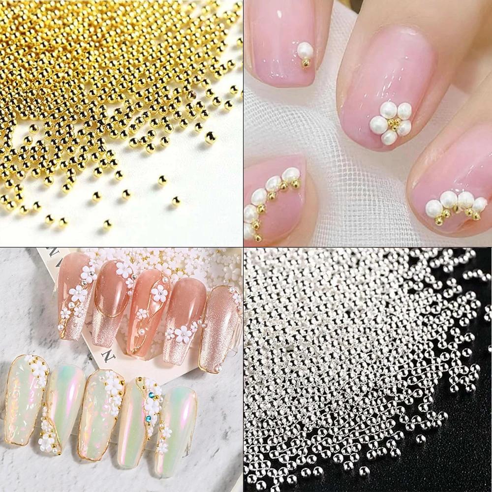 Mini perles de Caviar à 12 grilles, décorations pour Nail Art, Micro boule en métal or/argent, brelo