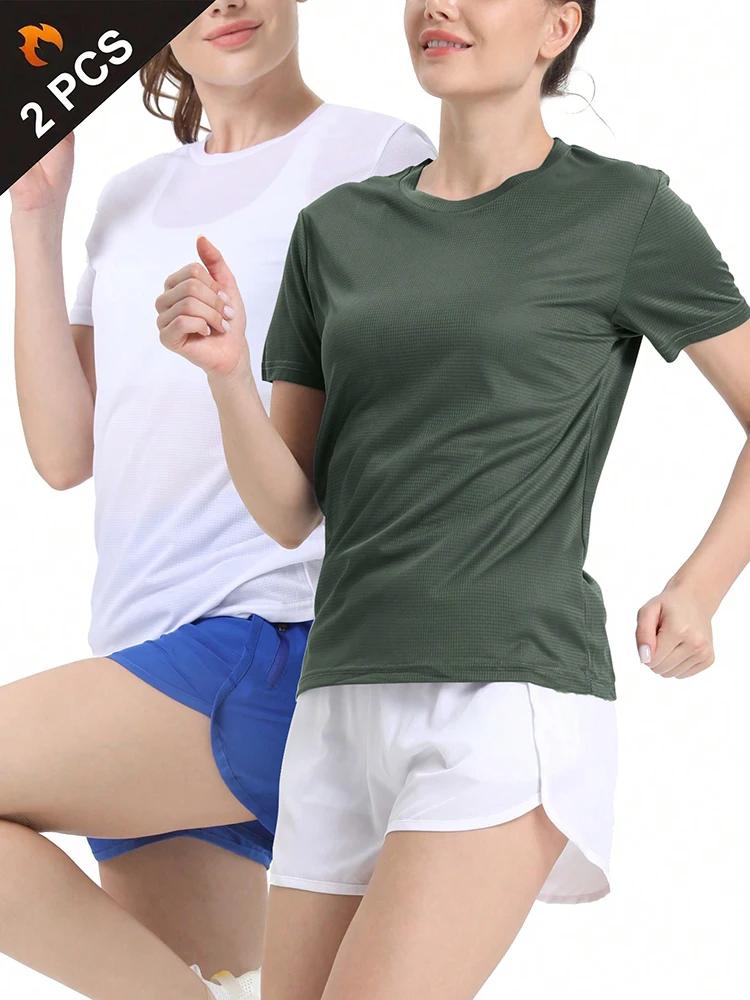 T-Shirt de Sport ultraléger à séchage rapide pour femmes, 2 pièces, couleur unie, haut léger et resp