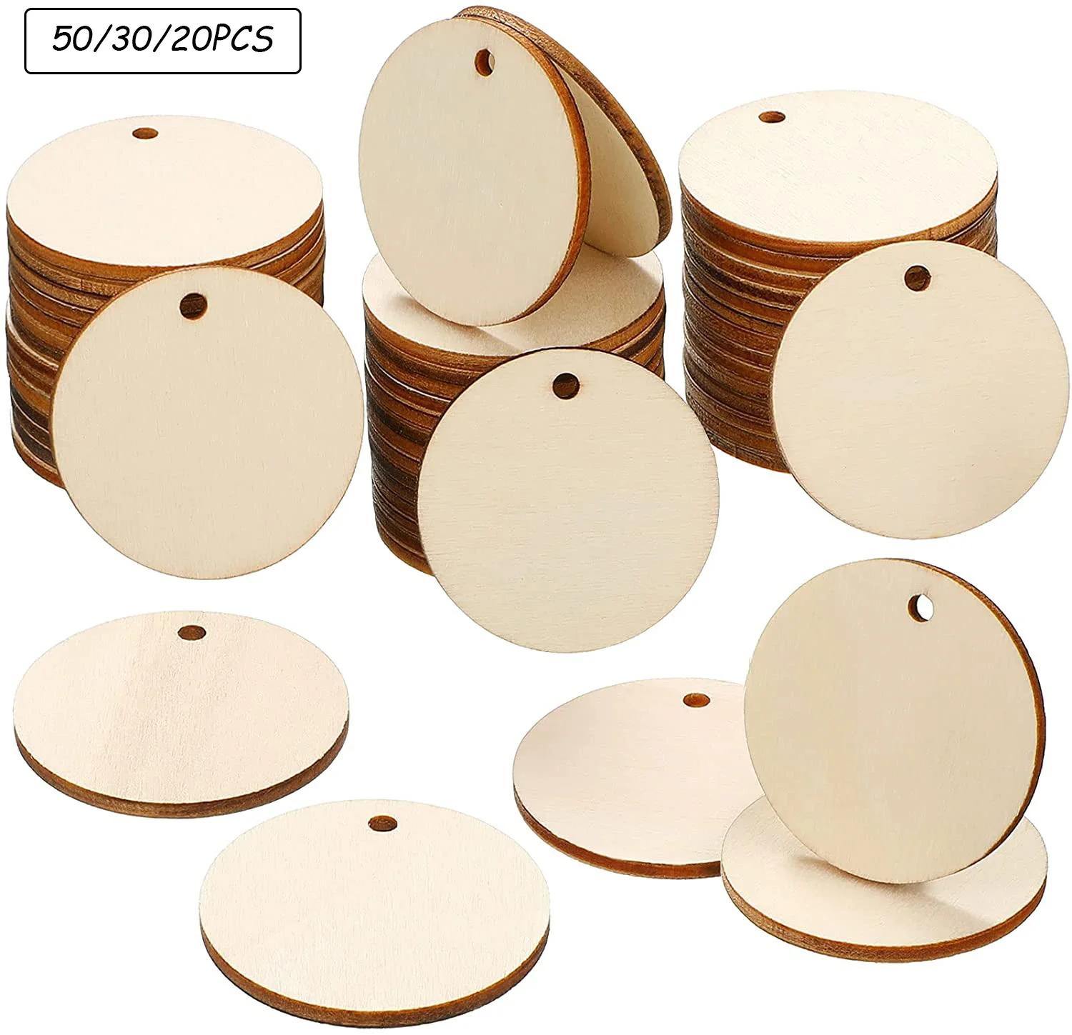 Tranches rondes en bois naturel inachevé, 20/30/40/50mm, avec trou, disques vierges, bricolage artis