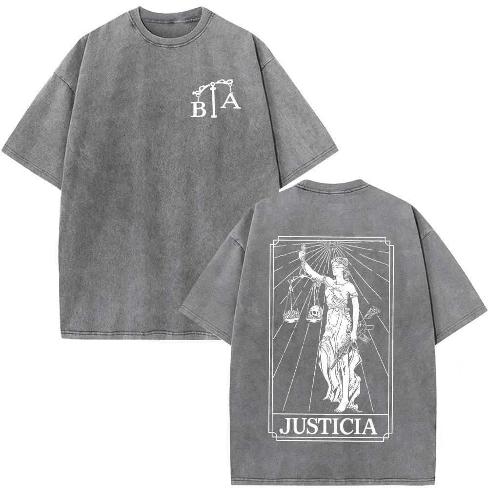 T-shirt vintage délavé Justicia Brothers in Arms à impression double face, vêtements pour hommes, t-