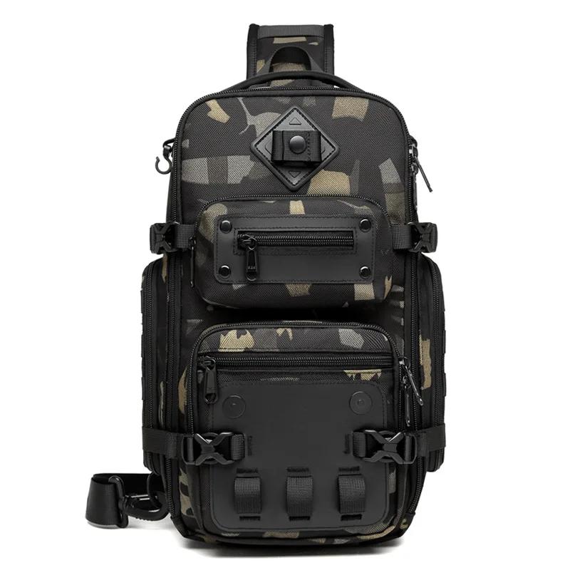 Ozuko sacs de ventre sac de poitrine pour hommes en plein air tactique une épaule sac à bandoulière 