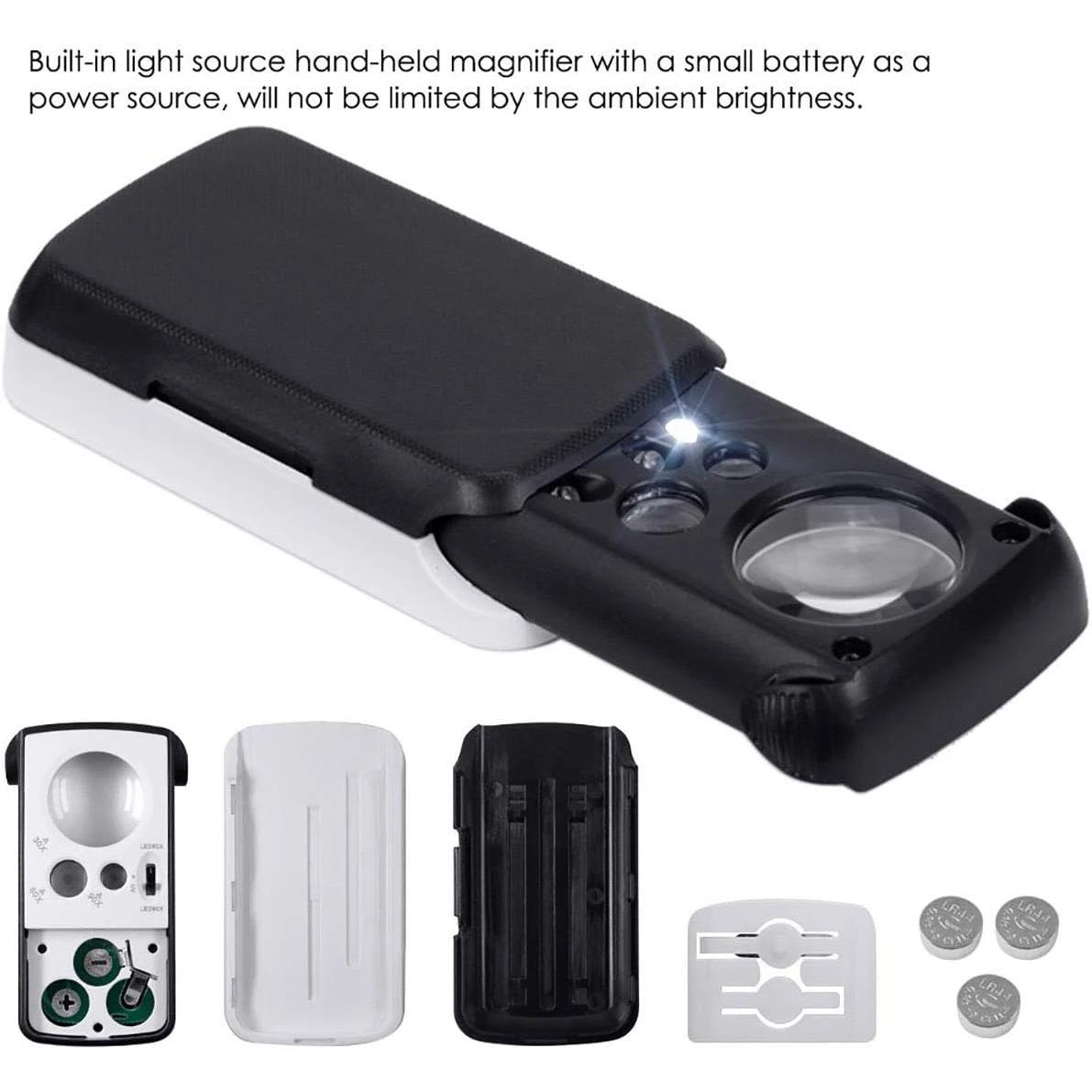Loupe de bijoux avec lumière UV LED 30X 60X 90X, Loupe oculaire de bijoutier pliable pour pierres pr