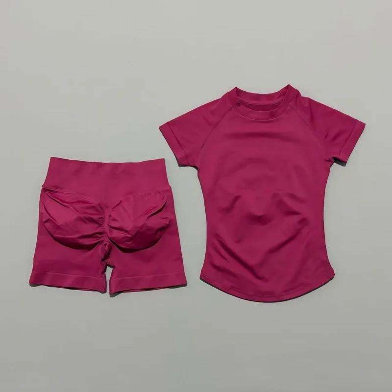 Ensemble de sport 2 pièces HISTELLO Df couleur unie, tenue de yoga sans couture à manches courtes po